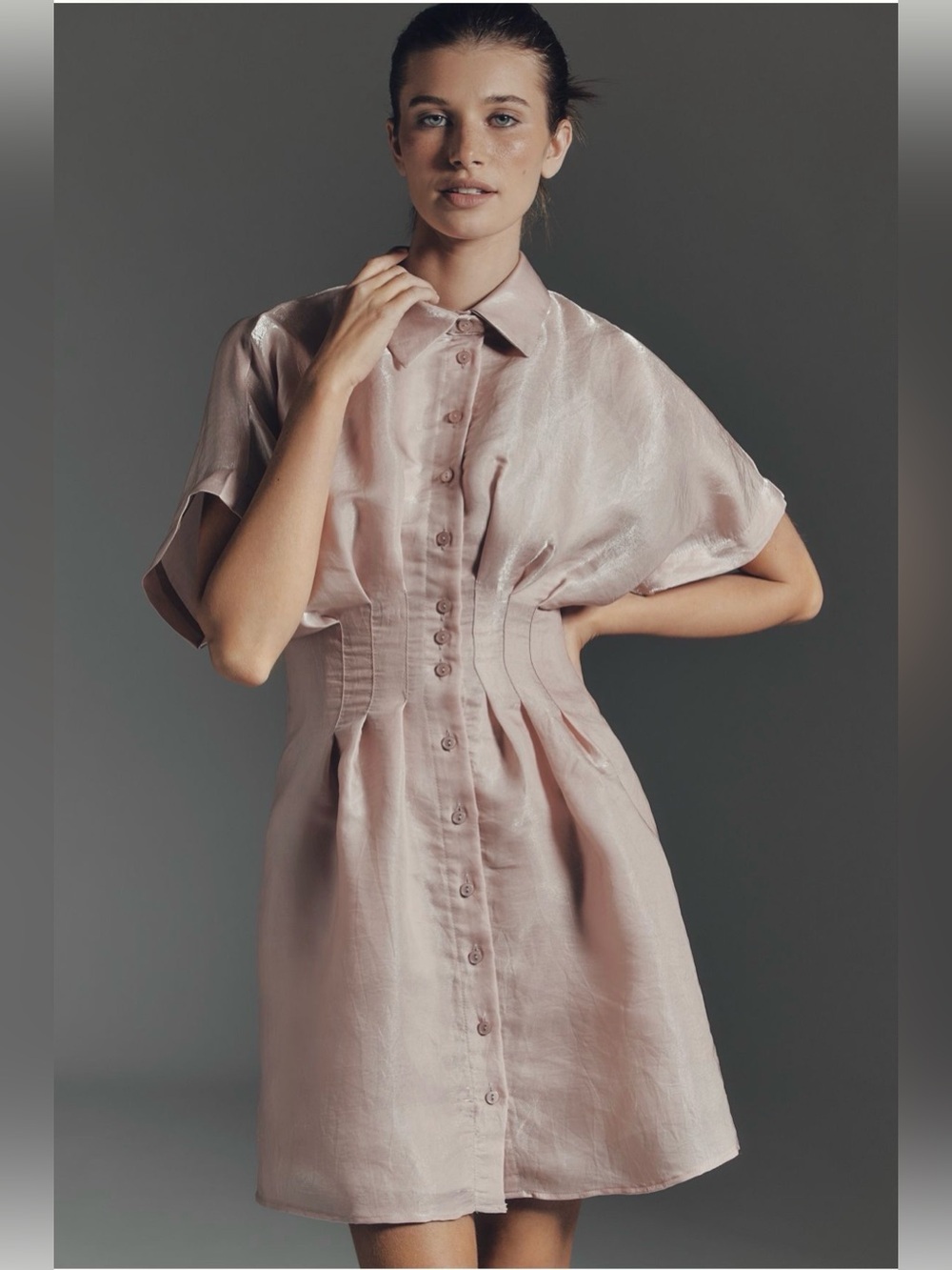 Anthropologie Exquise The Kendrick Organza Mini Shirt Dress